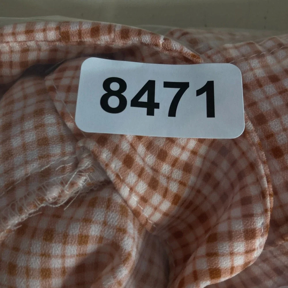 LC Lauren Conrad Crop Top Women's Petite‎ XL Brown Plaid Sleeve Cottagecore - Picture 9 of 9